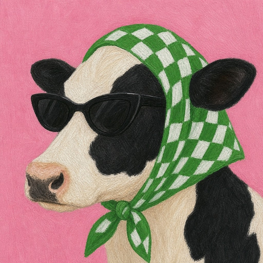 Chihuahua in green checks and black sunglasses. Painterly illustration print by Drunk Dame.