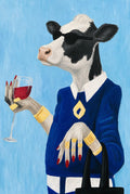 Silver hair, blue blazer, glass of red. Painterly illustration print by Drunk Dame.