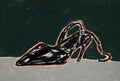 Black stallion mid-charge, white and red marks. Animal ink art print by Drunk Dame.