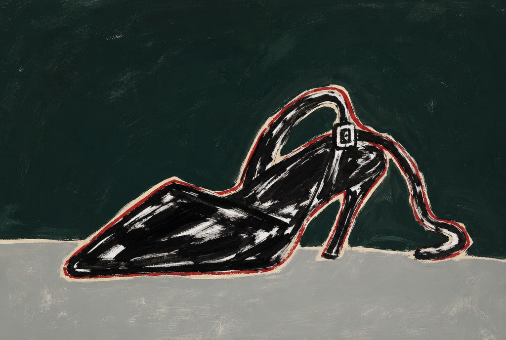 Black stallion mid-charge, white and red marks. Animal ink art print by Drunk Dame.