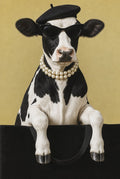 Dalmatian in cat-eyes and pearls on butter yellow. Painterly illustration print by Drunk Dame.