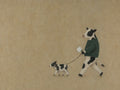 Green sweater, brown dachshund, the whole wide cream field. Painterly illustration print by Drunk Dame.