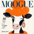 Orange buns, pink bubblegum, VOGUE behind her. Painterly illustration print by Drunk Dame.