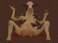 Silver-haired, smoking, in the red chair, in her underwear. Painterly illustration print by Drunk Dame.