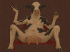 Silver-haired, smoking, in the red chair, in her underwear. Painterly illustration print by Drunk Dame.