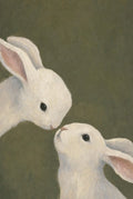 Two soft white rabbits painted close. Femme art print by Drunk Dame.
