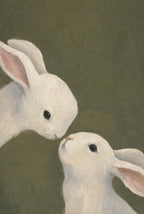 Two soft white rabbits painted close. Femme art print by Drunk Dame.