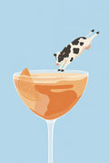 Mid-air diver, full commitment, headed straight into the cocktail. Painterly illustration print by Drunk Dame.