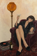Same chair, plum velvet now, martini and ashtray within reach. Portrait art print by Drunk Dame.