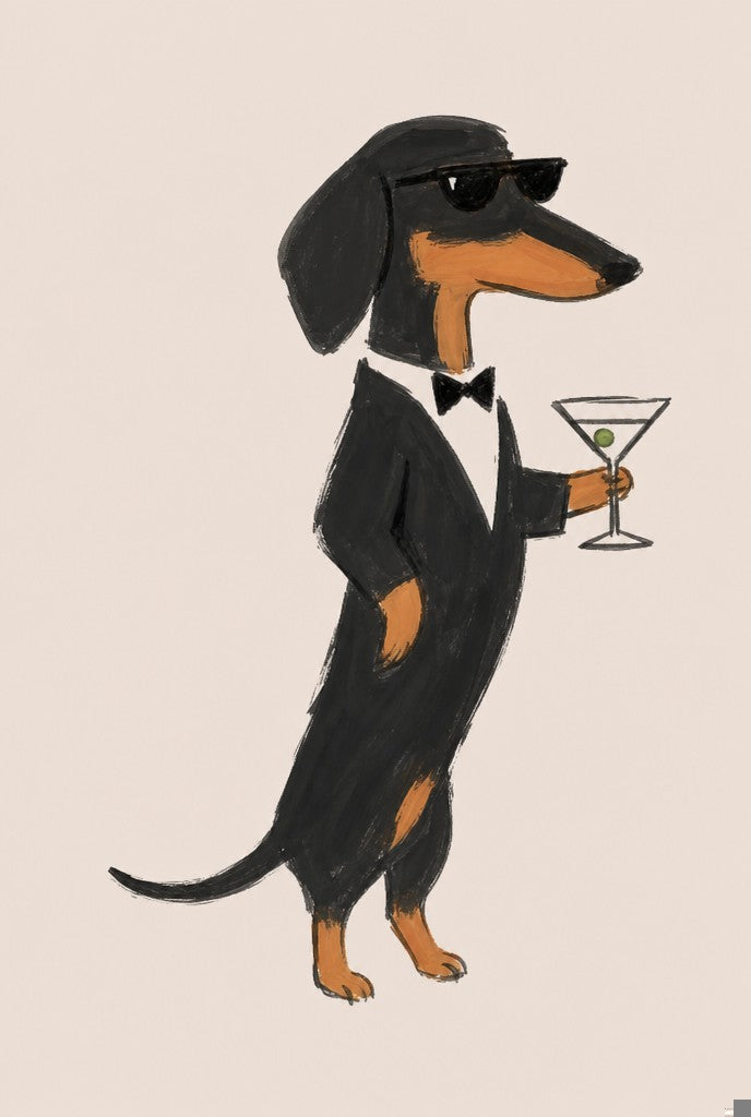 A fat duck in Wayfarers, cigarette in beak, beach behind him. Animal art print by Drunk Dame.