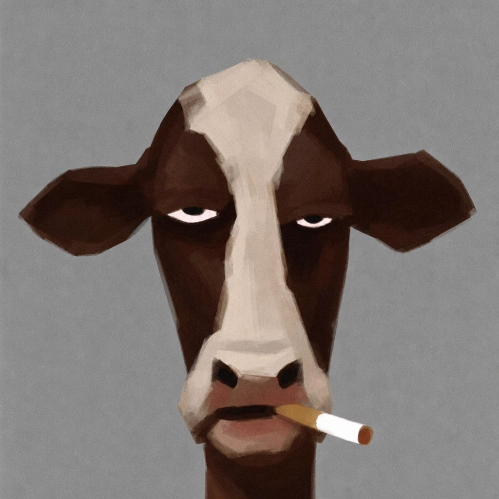 Brown wash, lit cigarette, soft grey ground. Painterly illustration print by Drunk Dame.