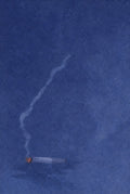 Midnight blue, a single cigarette adrift on the water. Watercolor art print by Drunk Dame.
