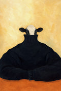Faceless figure folded into a turtleneck two sizes too big. Painterly illustration print by Drunk Dame.