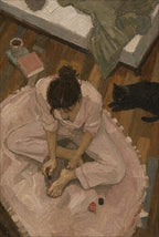 Painted toenails, a cat curled into the crook of an arm. Painterly figure art print by Drunk Dame.