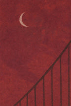 Oxblood sky, bone moon, bridge cables in silhouette. Abstract art print by Drunk Dame.