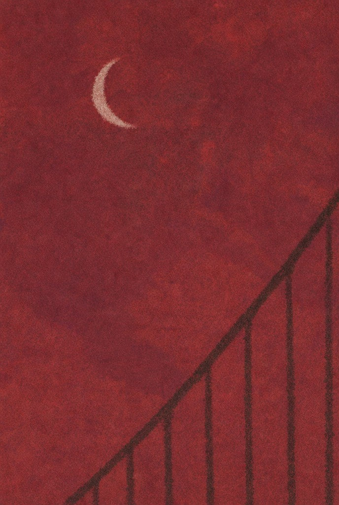 Oxblood sky, bone moon, bridge cables in silhouette. Abstract art print by Drunk Dame.