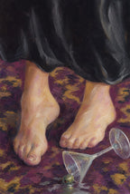 Bare feet on a Persian rug, martini spilled across the pile. Femme art print by Drunk Dame.