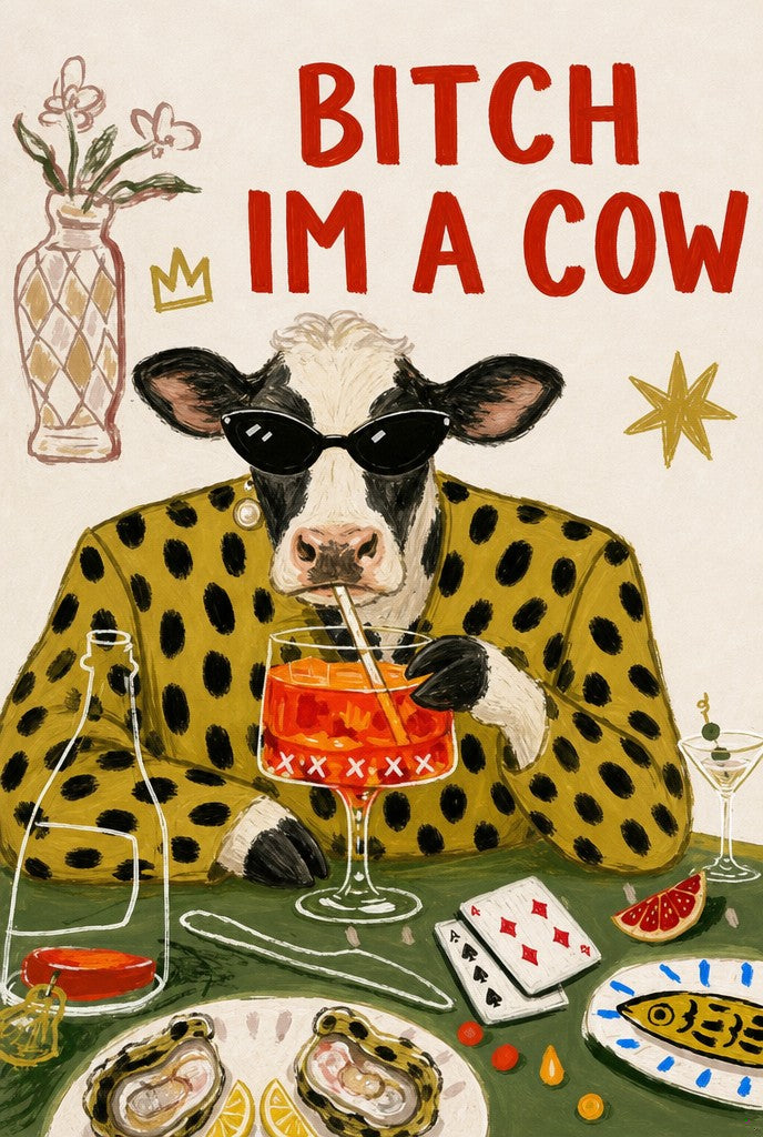 Leopard print, cat-eyes, Aperol in hand. Painterly illustration print by Drunk Dame.