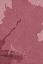 Oxblood sky and water, a single tipped martini glass floating. Watercolor art print by Drunk Dame.