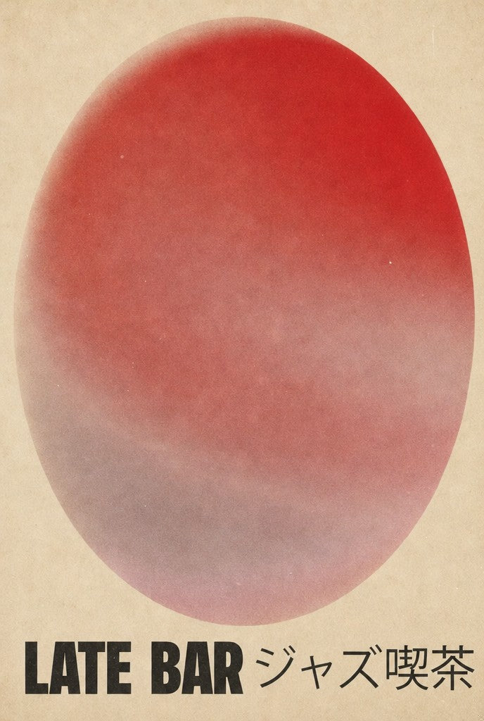 LATE BAR, red into pink, cream ground. Minimalist poster print by Drunk Dame.