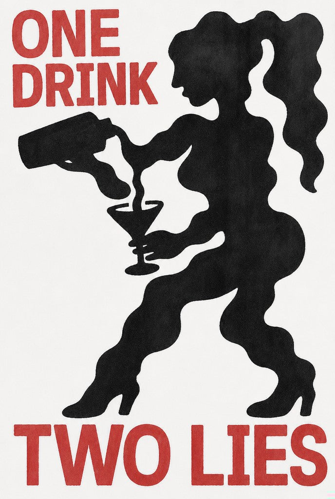 ONE DRINK on top. Femme art print by Drunk Dame.
