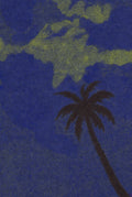 Midnight sky, chartreuse cloud, one palm holding the frame. Abstract art print by Drunk Dame.