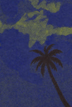 Midnight sky, chartreuse cloud, one palm holding the frame. Abstract art print by Drunk Dame.