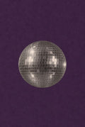 Single disco ball on deep purple, grain doing the work. Femme art print by Drunk Dame.
