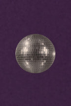 Single disco ball on deep purple, grain doing the work. Femme art print by Drunk Dame.
