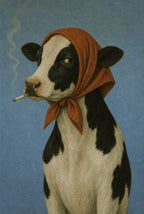 Dalmatian in a red headscarf, cigarette lit. Painterly illustration print by Drunk Dame.