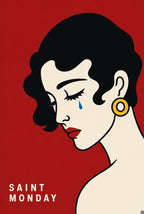 Stylized femme face, mohawk, cigarette smoke curling up. Text art print by Drunk Dame.