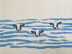 Two heads above the waves, blue stripes doing the rest. Painterly illustration print by Drunk Dame.