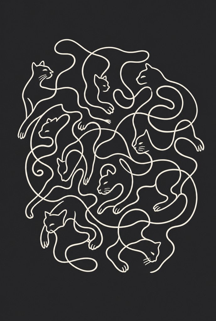 Cream monoline on near-black, nude figures braided into a single mass. Line art print by Drunk Dame.