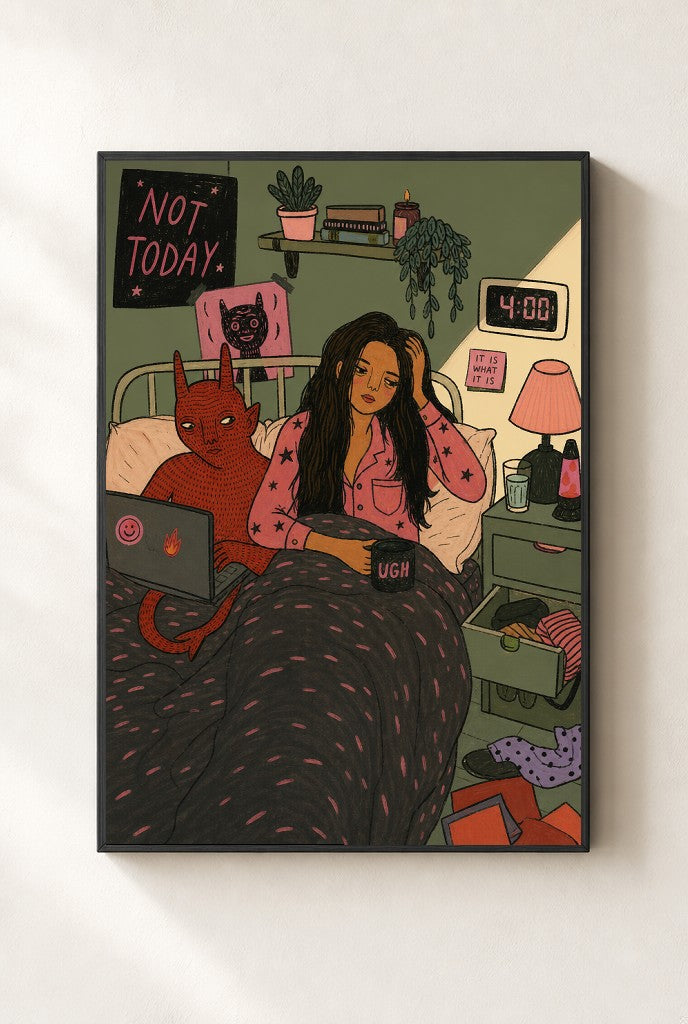 Not Today, 4 AM, framed close-up, black