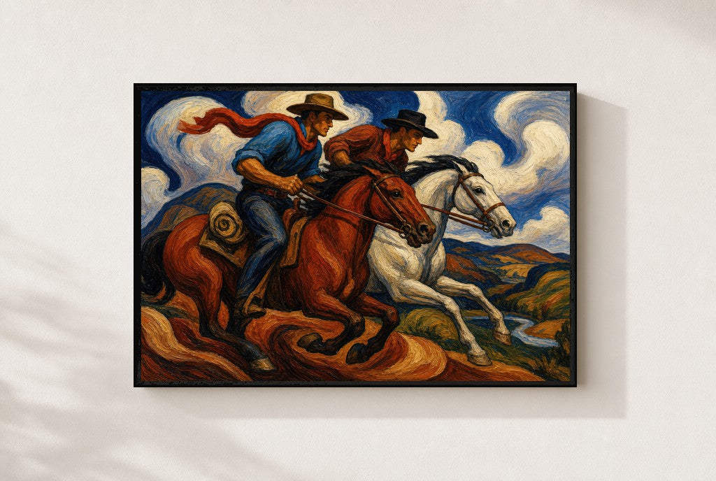 Neck and Neck, framed close-up, black