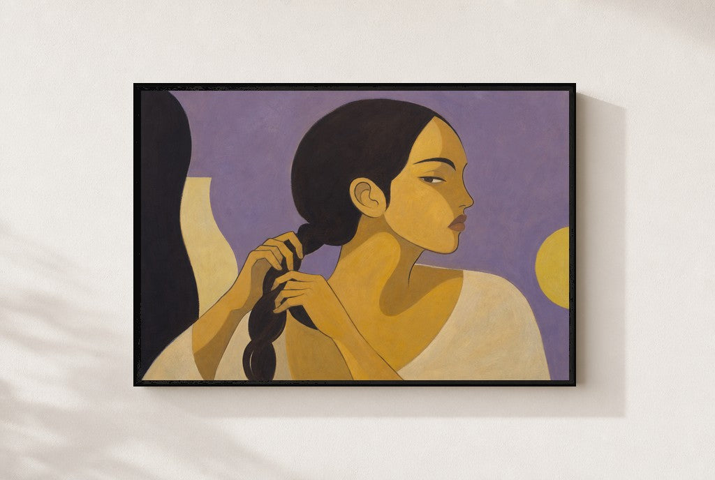 One Long Braid, framed close-up, black