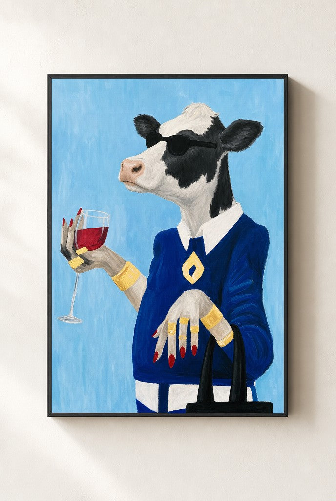 Blazer and Bordeaux print, mounted in a black wood frame on a cream wall.