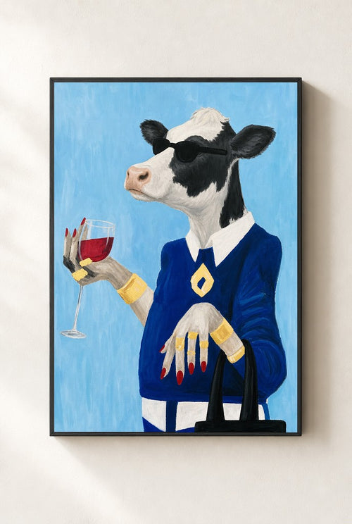 Blazer and Bordeaux print, mounted in a black wood frame on a cream wall.