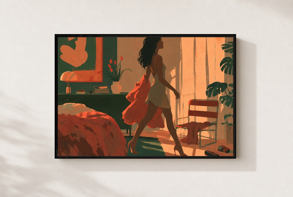 Out the Door in Coral, framed close-up, black