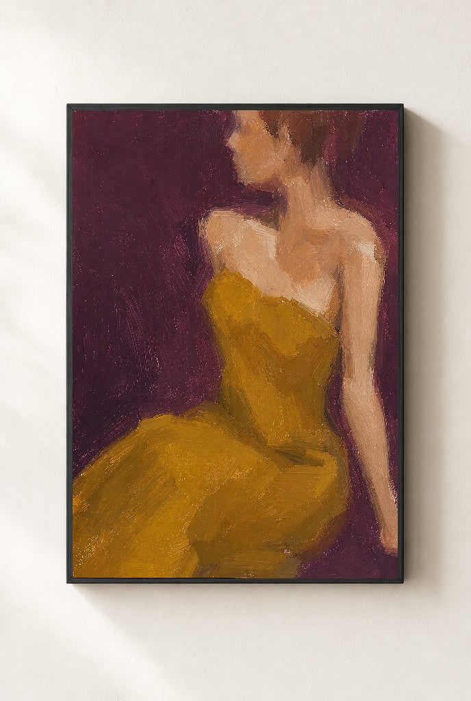 Mustard Dress, Plum, framed close-up, black