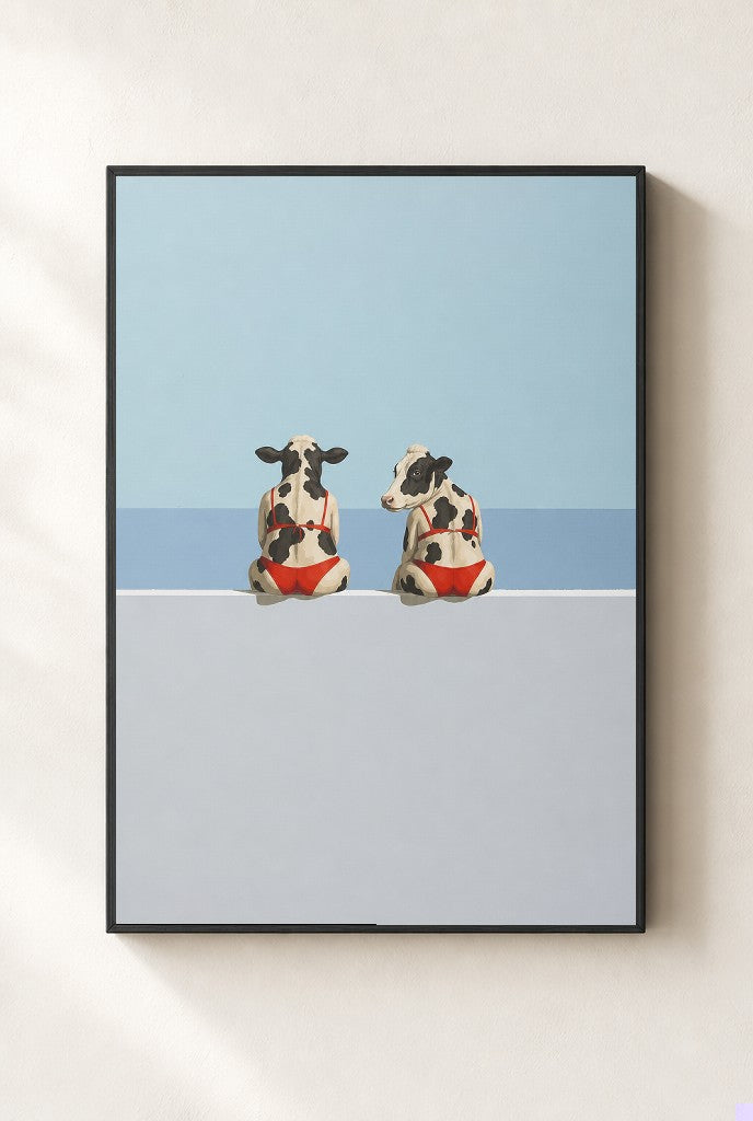 Best Friends in Red print, mounted in a black wood frame on a cream wall.