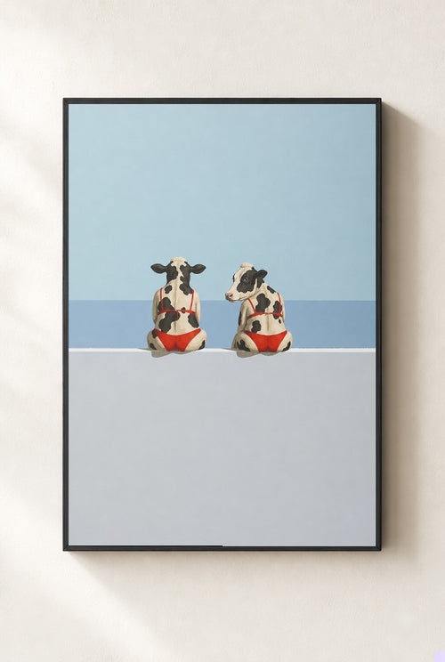 Best Friends in Red print, mounted in a black wood frame on a cream wall.