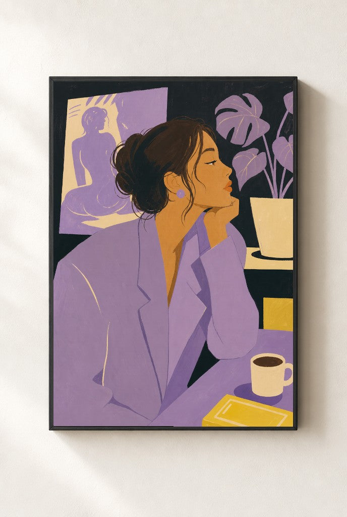 Lavender, Thinking, framed close-up, black
