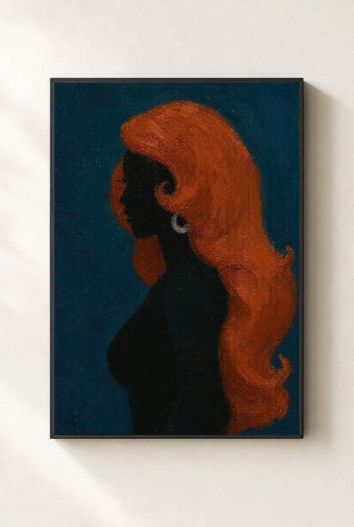 Copper Hair, Teal, framed close-up, black