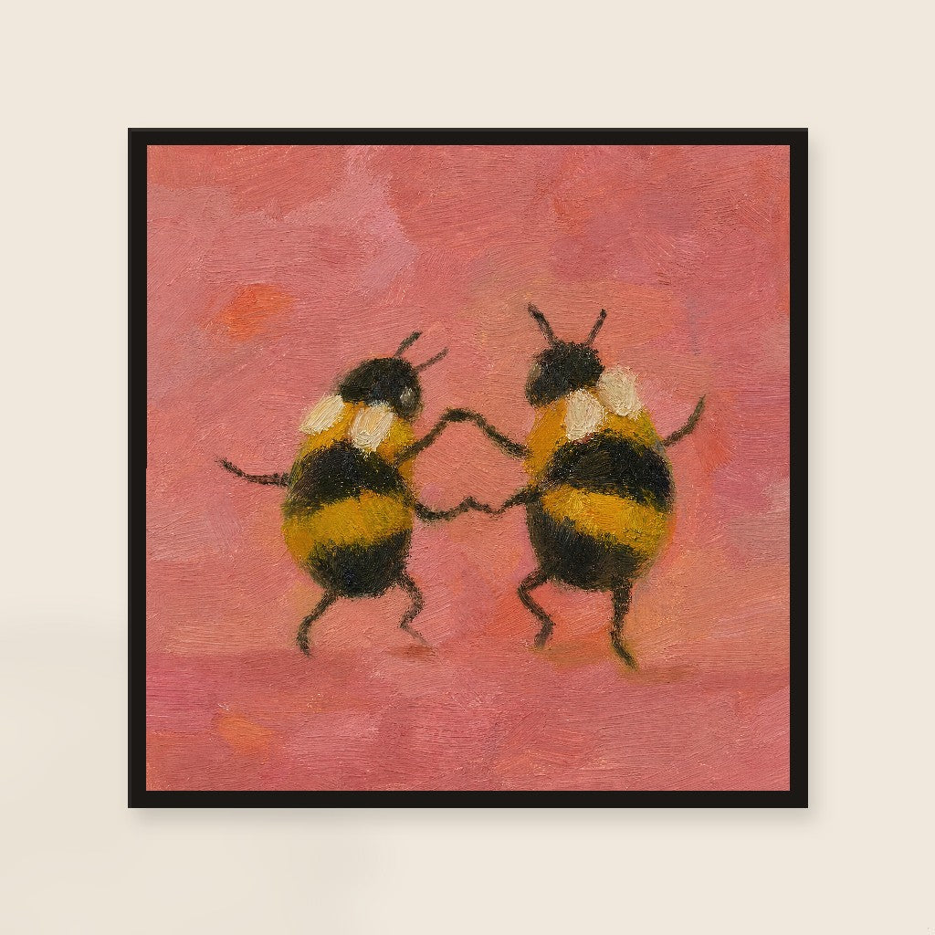 Two Bees, framed close-up, black