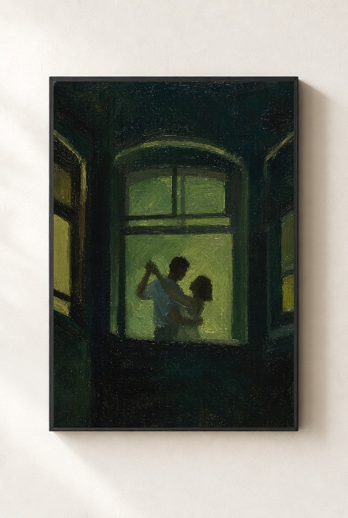 Green Night, Dancers, framed close-up, black