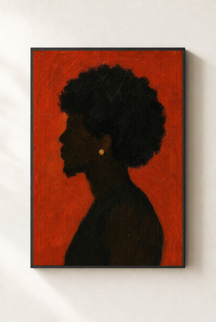 Dark Afro, Burnt Orange, framed close-up, black