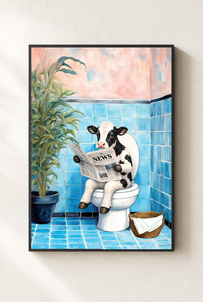 Reading the News print, mounted in a black wood frame on a cream wall.
