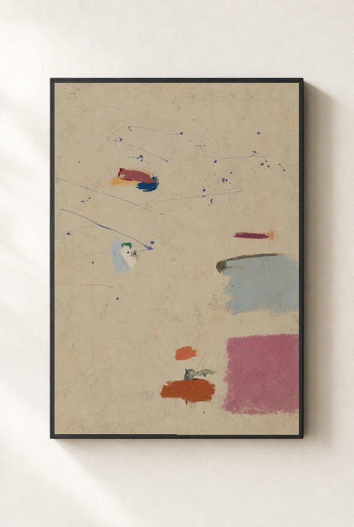 Quiet Marks, Cream print, mounted in a black wood frame on a cream wall.