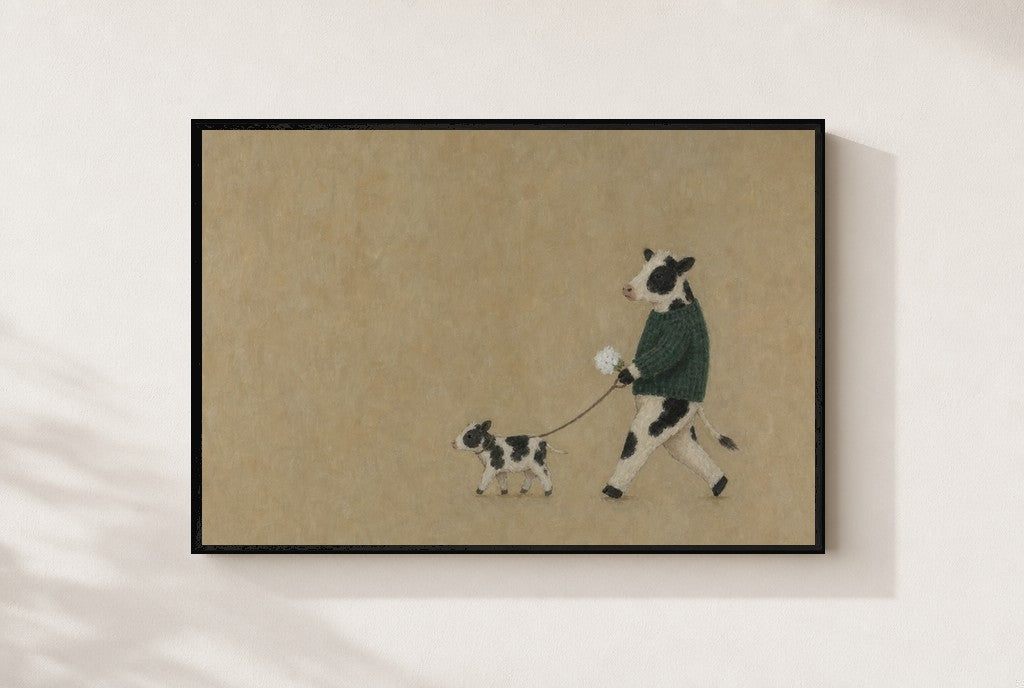Just the Two of Us print, mounted in a black wood frame on a cream wall.